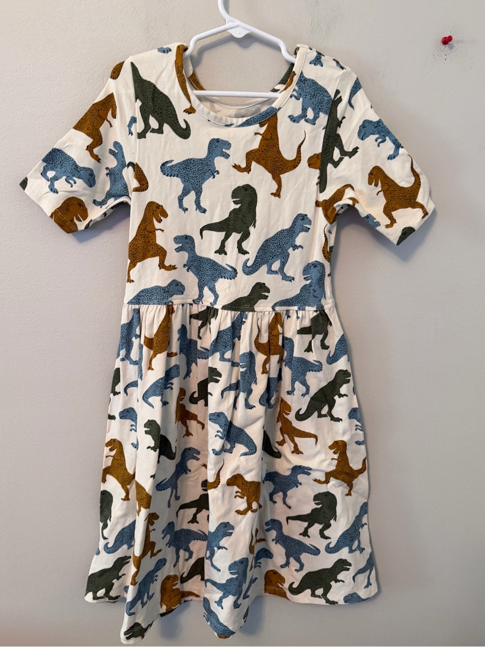 Pink Chicken Cream Dino Print Short Sleeve Dress